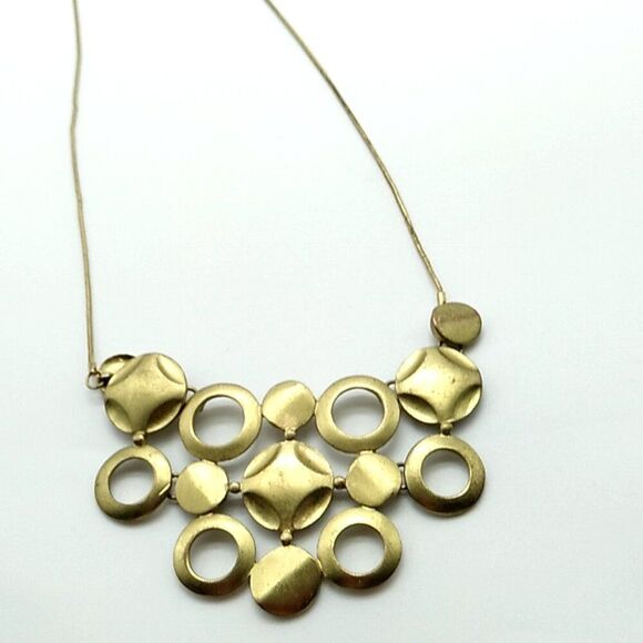 NY Signed Brushed Gold Circle Choker Necklace Contemporary - Picture 7 of 10